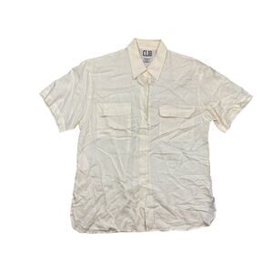 CLIO 100% Silk button short sleeve shirt off white Medium dry clean only